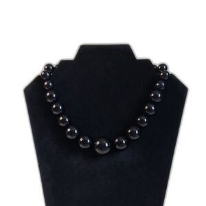 Solid Black Chunky Graduated Acrylic Beaded Single Strand Statement Necklace